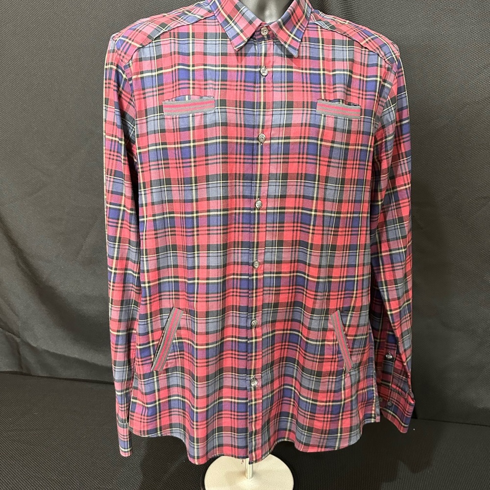 Blue and Red Casual Button Down Shirt